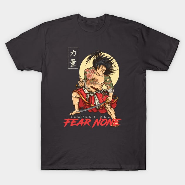 Respect All Fear None Samurai Japan Warrior No Shirt Shirtless Sumo Fighter With Tattoo Unstoppable T-Shirt by ActivLife